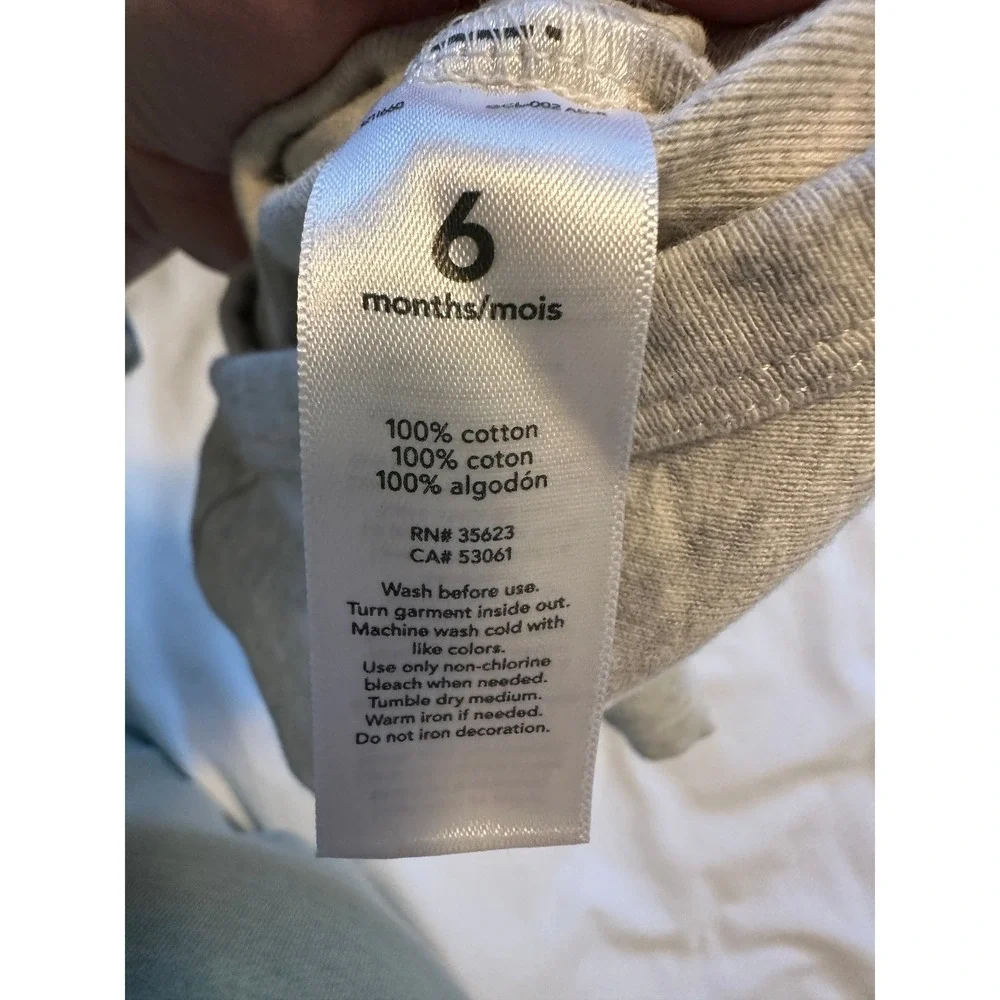 Carters Baby Boys 6 Months Heather Gray Long Sleeve Cotton Bodysuit Snap Bottom‎